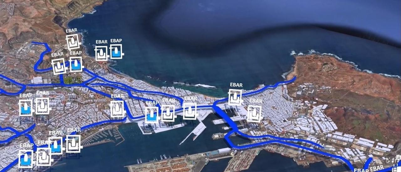 Mapa del sistema inteligente de control para la de red de saneamiento.