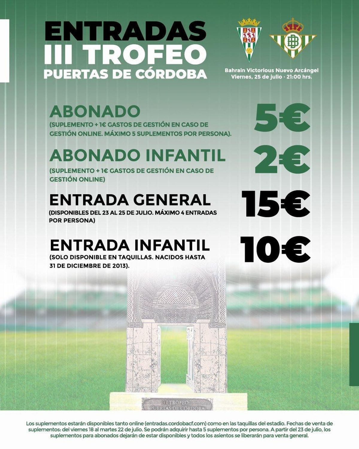 El deglose de precios para las entradas del Trofeo Puertas de Córdoba de 2025.