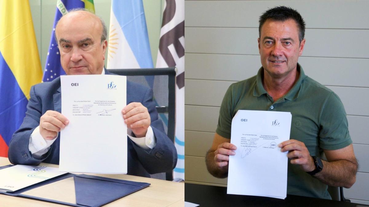 Los participantes en la firma del acuerdo, Mariano Jaboneor y José Antonio Prieto.