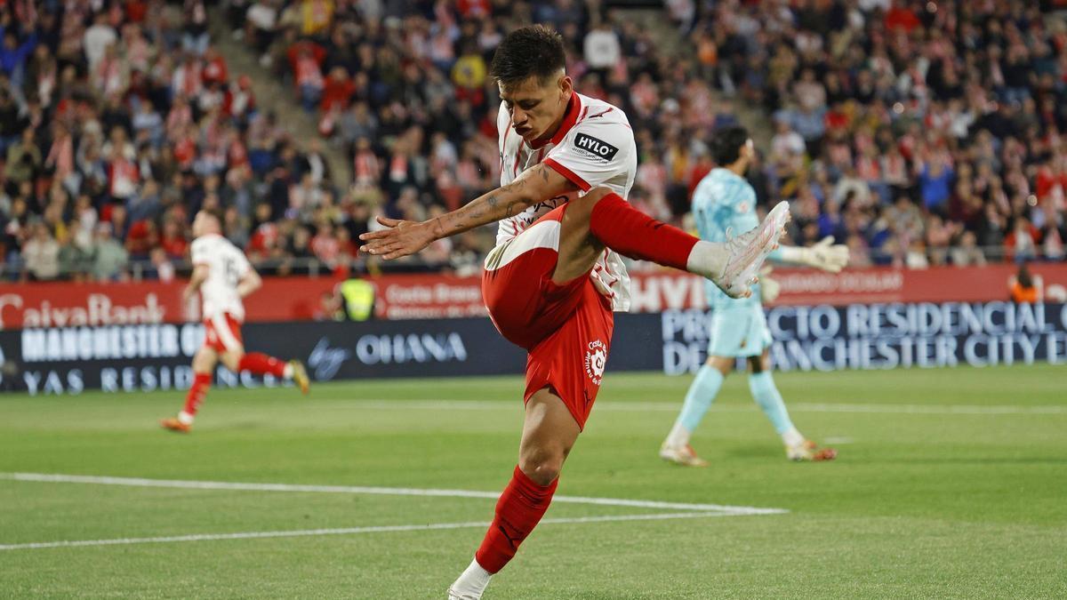 Claudio Echeverri, durant la derrota contra el Mallorca de la jornada passada a l’estadi de Montilivi.