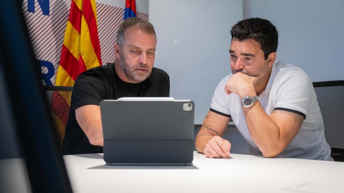 Flick y Deco, en la ciudad deportiva del Barça en Sant Joan Despí.