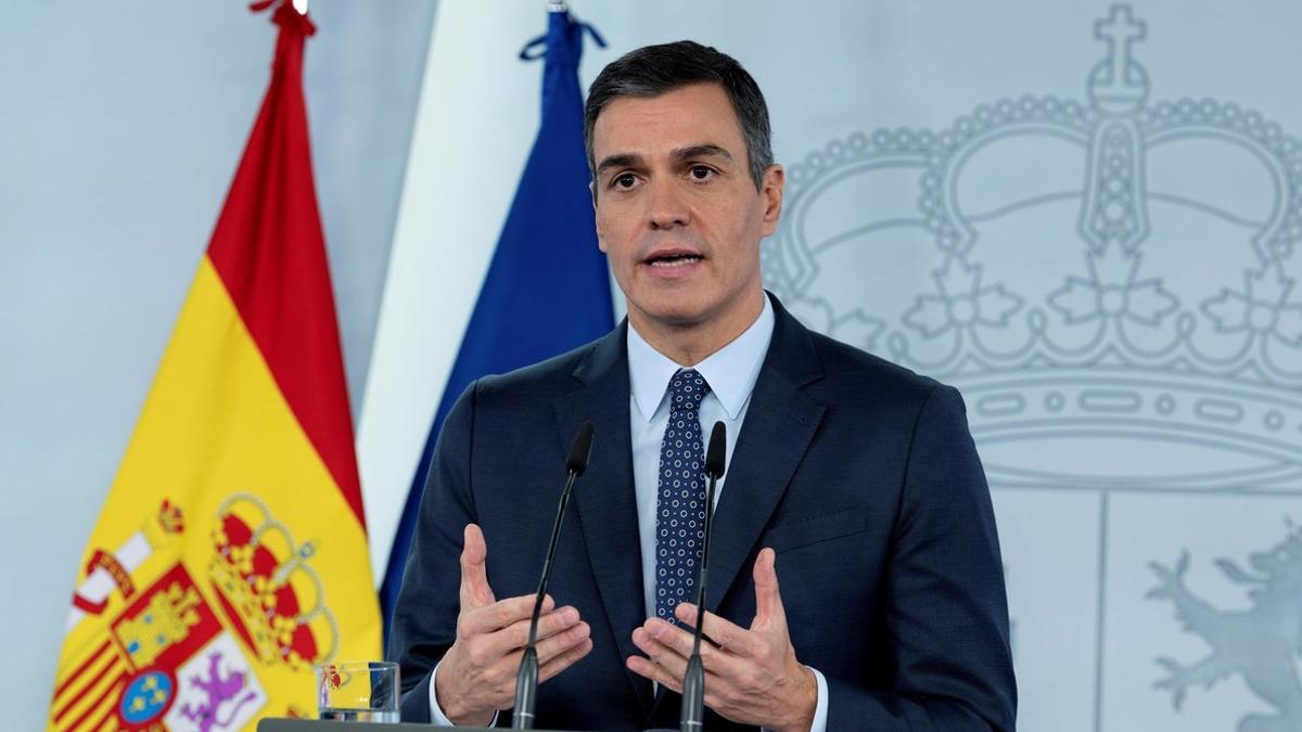 Pedro Sánchez, durante su intervención en la Moncloa tras el Consejo de Ministros extraordinario de este 25 de octubre que aprobó un nuevo estado de alarma en todo el país.