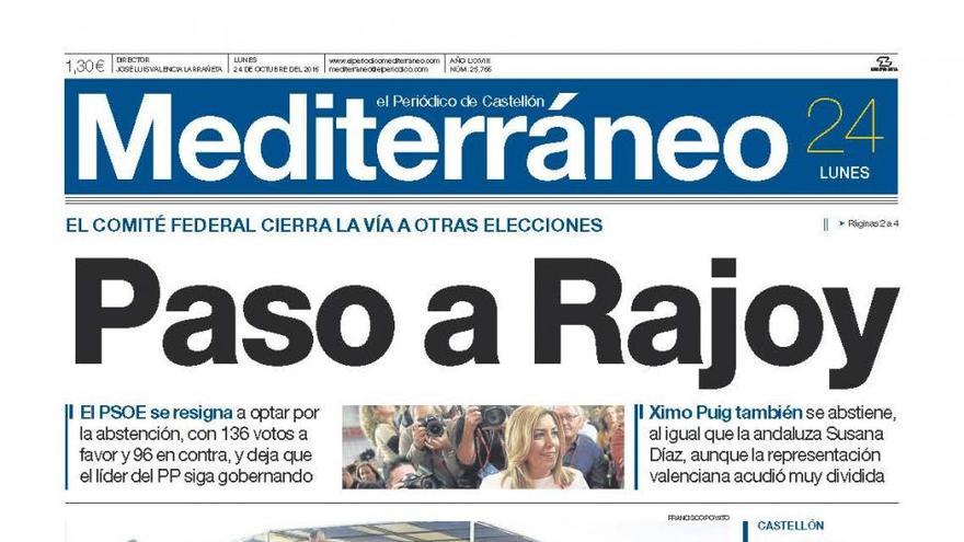 Paso a Rajoy, en la portada de Mediterráneo