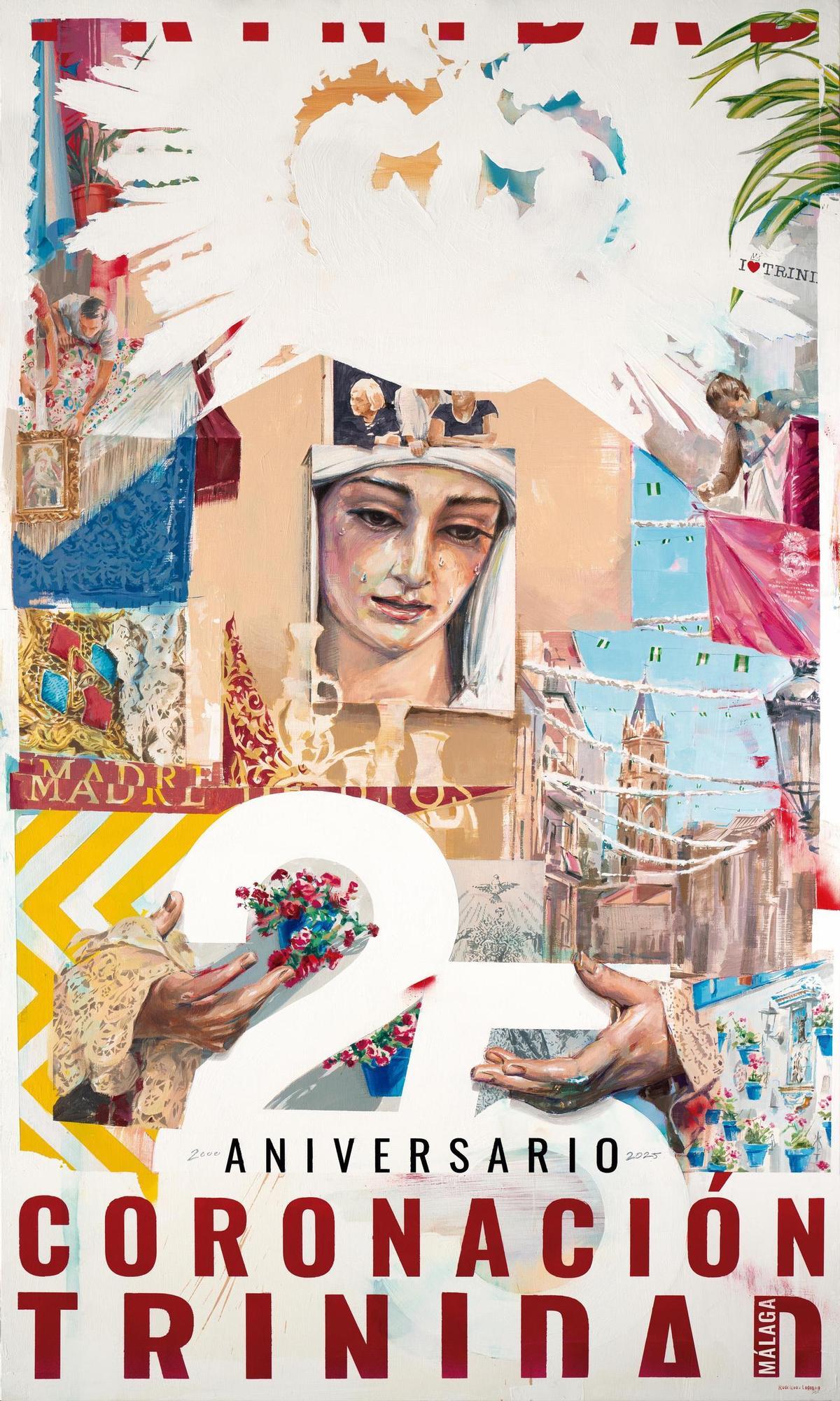 Cartel del 25 aniversario de la coronación canónica de la Virgen de la Trinidad, obra de Antonio Rodríguez Ledesma.