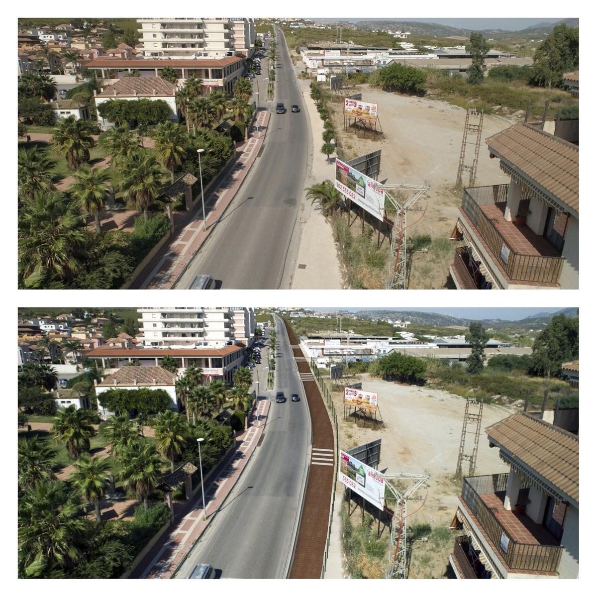 Imagen actual de la carretera A-377 por la que discurrirá la senda peatonal entre Manilva y Sabinillas.