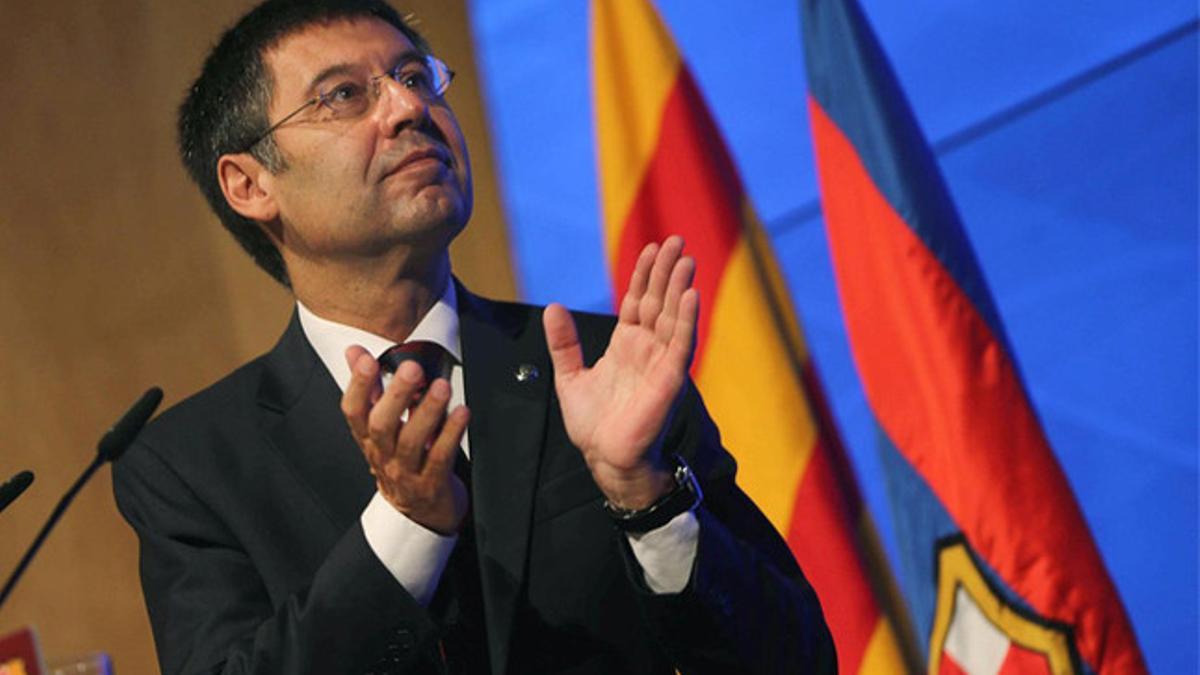 Josep Maria Bartomeu durante su intervención en la Asamblea General Ordinaria de Compromisarios