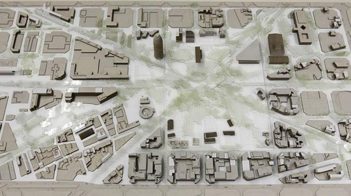 Els 10 equips d’arquitectes que opten a fer el projecte de la plaça presenten les seves propostes. El jurat internacional té un mes per elegir una combinació de verd, mobilitat i edificis. Projecte ReBcn.