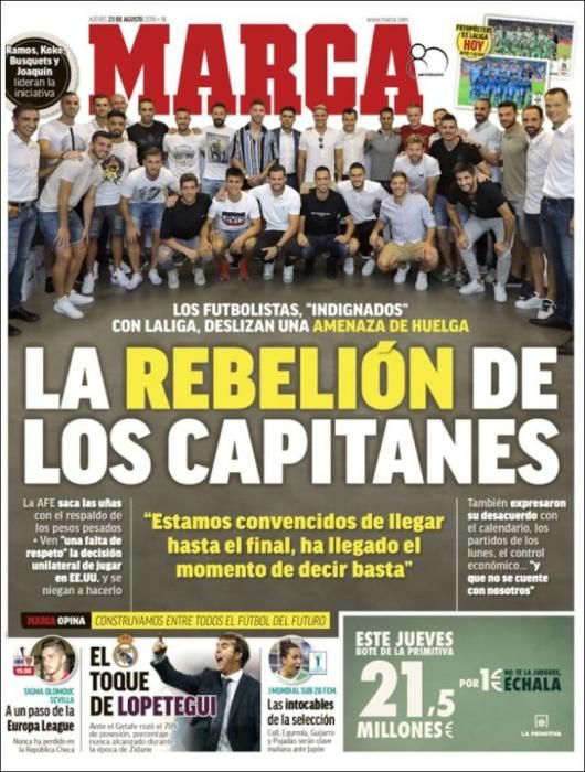 Portadas deportivas jueves 23 de agosto de 2018