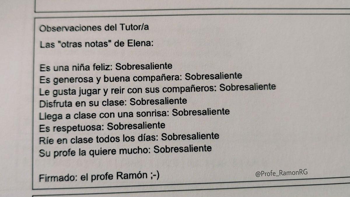 Las peculiares notas que un profesor pone a sus alumnos se hacen virales en Twitter