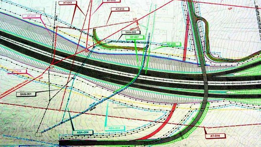 Plano de la autovía con el polígono industrial de Alcañices, a la izquierda arriba, y la carretera de Tres Marras.