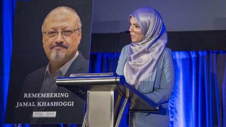 Intervención en un acto en memoria de Khashoggi en Washington. // AFP