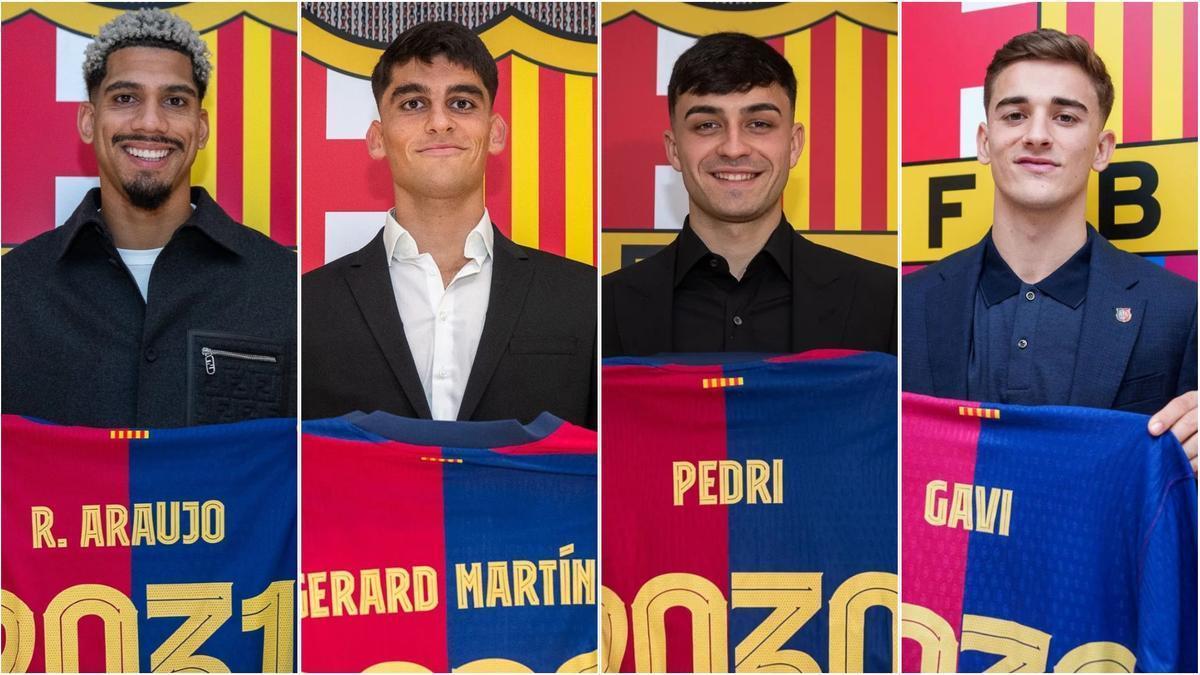 Araujo, Gerard Martín, Pedri, y Gavi.