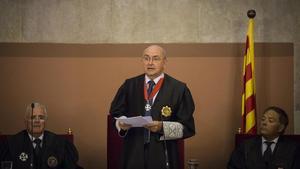 El presidente del Tribunal Superior de Justícia de Catalunya, Miguel Ángel Gimeno, este jueves durante la apertura del año judicial.