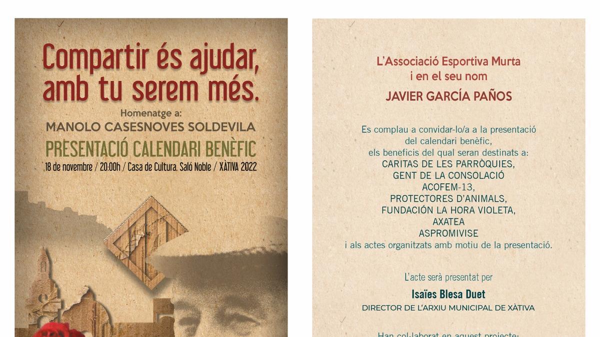 Cartel de la presentación del calendario benéfico de Xàtiva.