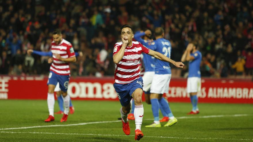 Pedro Sánchez celebra un gol con el Granada la pasada temporada.