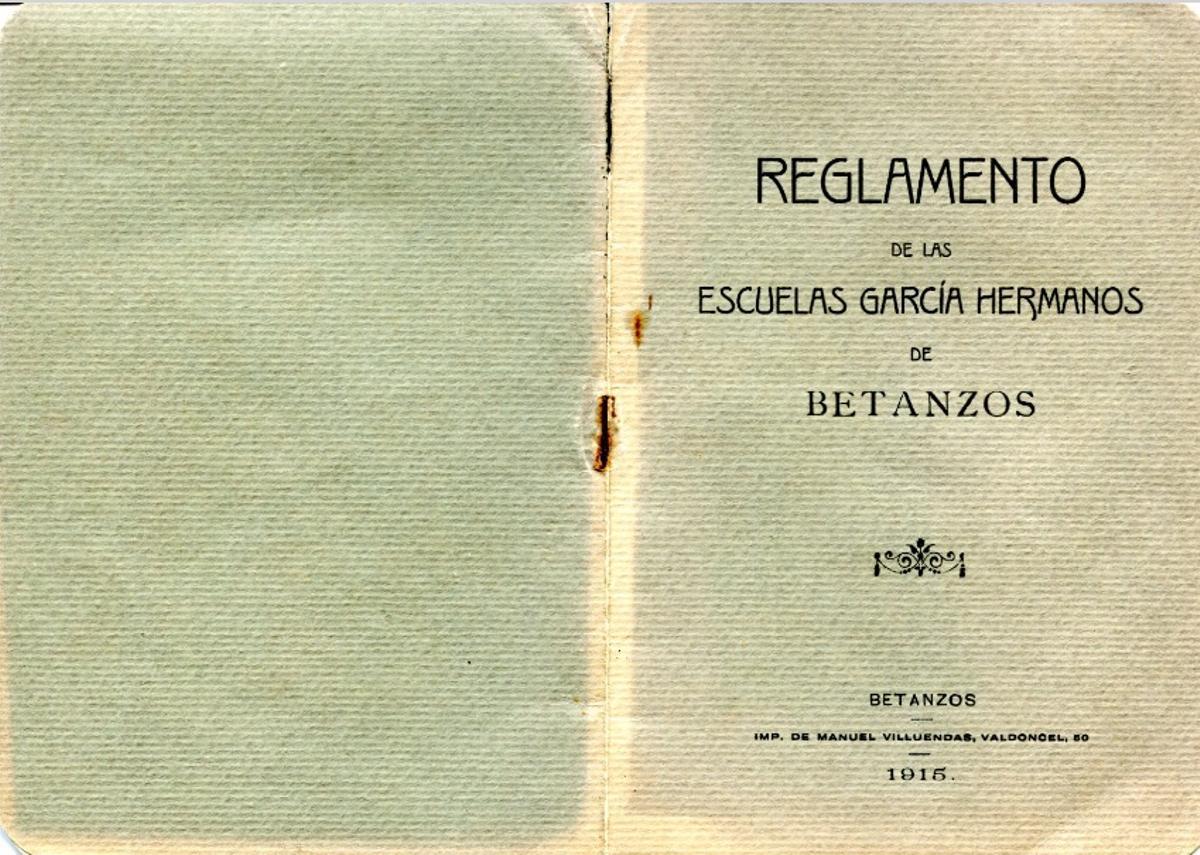 Portada del reglamento de las Escuelas García Hermanos