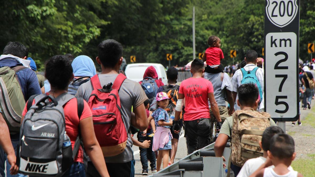 Caravana de migrantes en Chiapas, México.