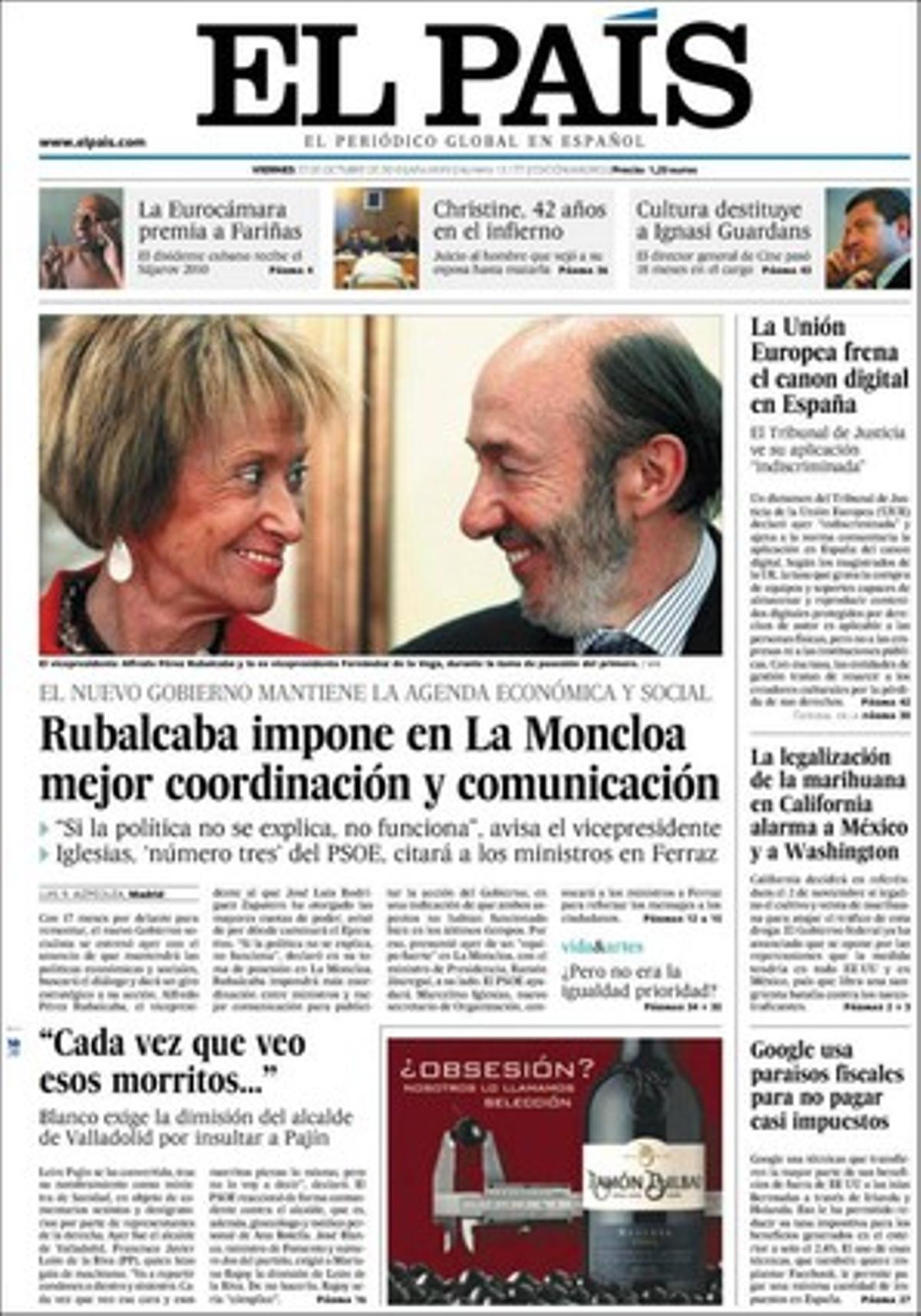 ’El País’ també explica a dins que ’el Bigotes’ va deixar una moto Bombardier i un cotxe Mini a dirigents del PP i Canal 9, que una ruta de la memòria uneix al cementiri de Saragossa vençuts i vencedors, que la CEOE demana que els convenis puguin ser incomplerts en tot si l’empresa té dificultats, que cinc hospitals catalans tanquen llits i serveis per les retallades de Salut i que la disputa entre la Generalitat i Hollywood a compte de la llei del cine afecta la programació de festivals com el de Sitges i el futur del gremi de dobladors.