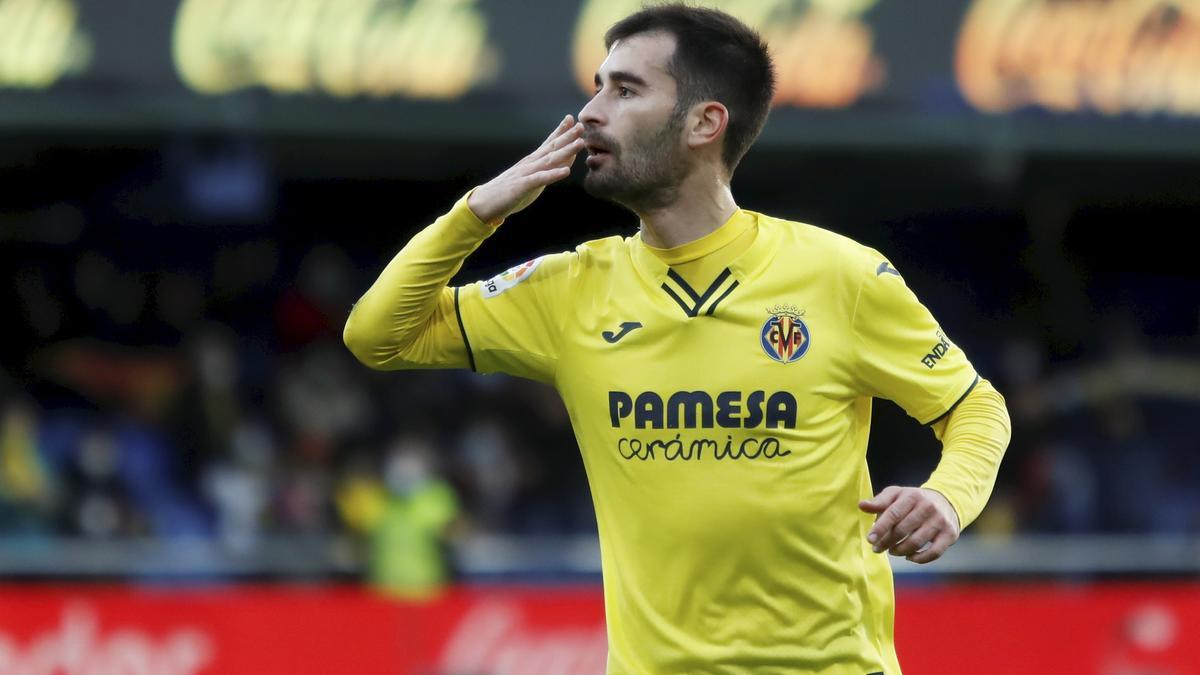 Trigueros celebra un gol ante el Mallorca en La Cerámica.