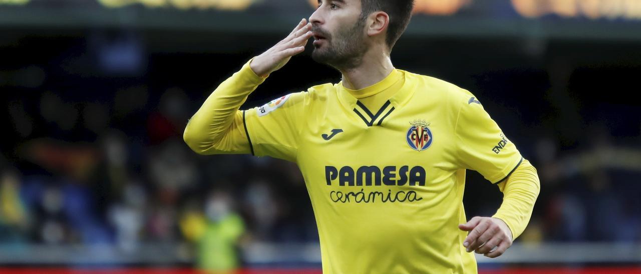 Trigueros celebra su gol ante el Mallorca en La Cerámica.