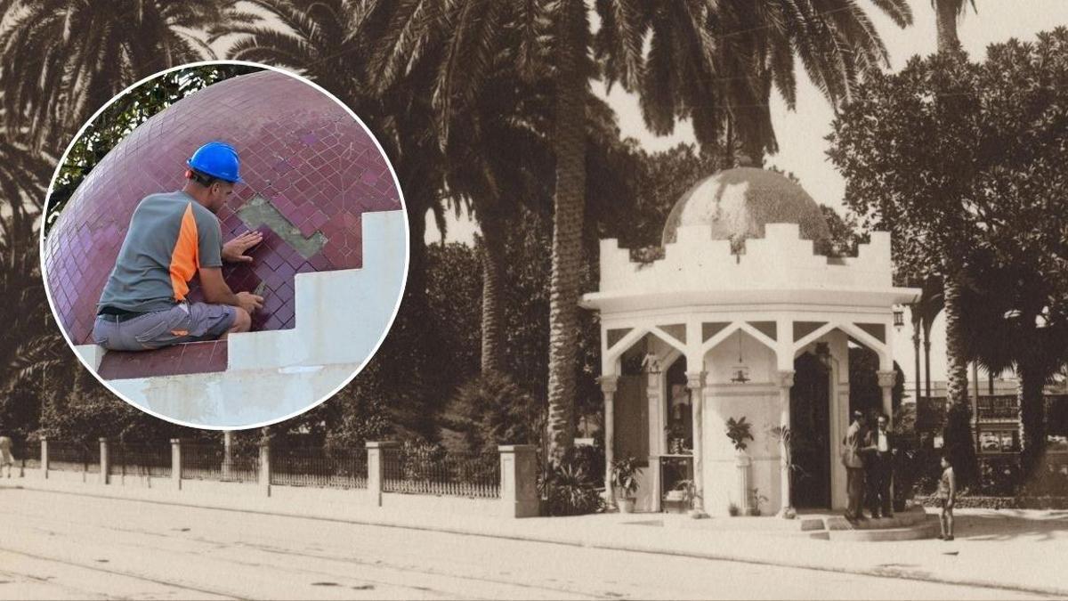 Rehabilitación del antiguo quiosco de la prensa de San Telmo, ahora punto de información turística.