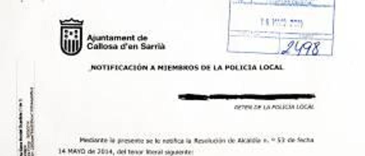 El alcalde de Callosa d&#039;En Sarrià abre un expediente a toda la plantilla de la Policía
