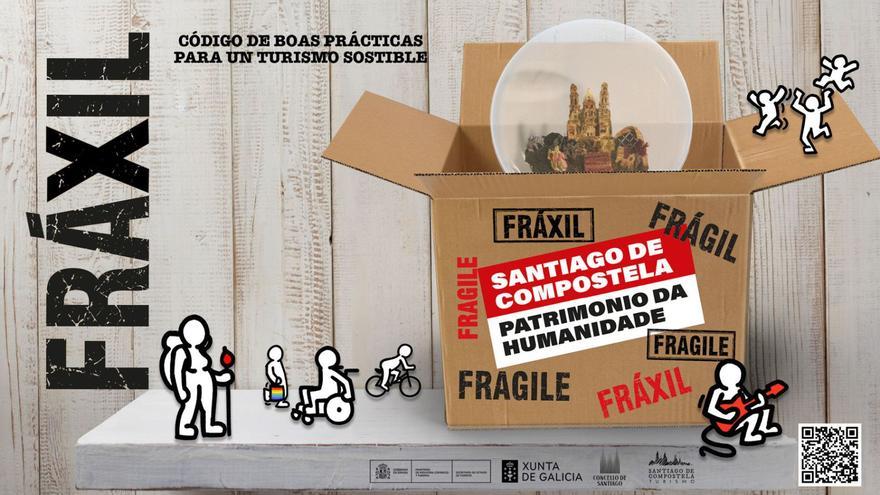 Cartel da campaña do Concello de Santiago de Compostela en Fitur. No código QR pode accederse ao vídeo  | // ECG