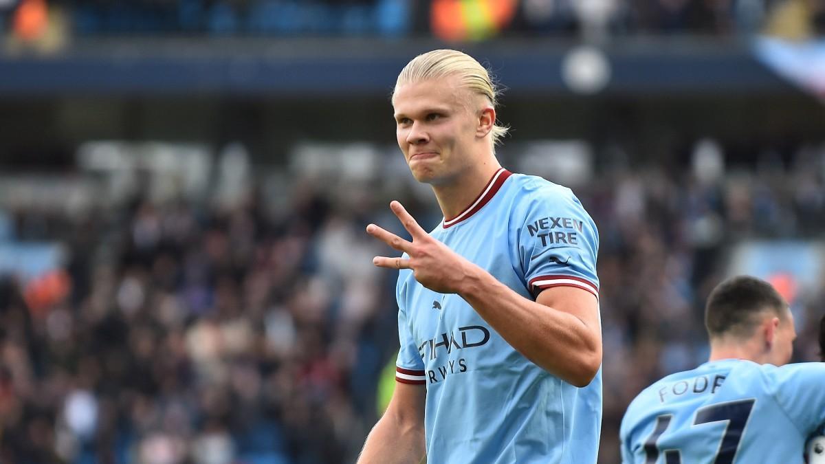 Haaland celebra su tercer tanto en su primer derbi de Manchester
