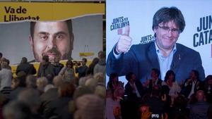 Imágenes de Oriol Junqueras y Carles Puigdemont en mítines electorales.