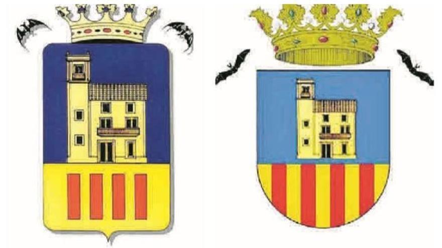 Escudo actual de Emperador (izquierda) y la propuesta que desestimó la conselleria