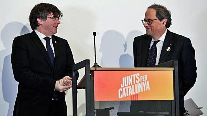 L&#039;expresident Puigdemont amb el president Torra, aquest dilluns a Brussel·les