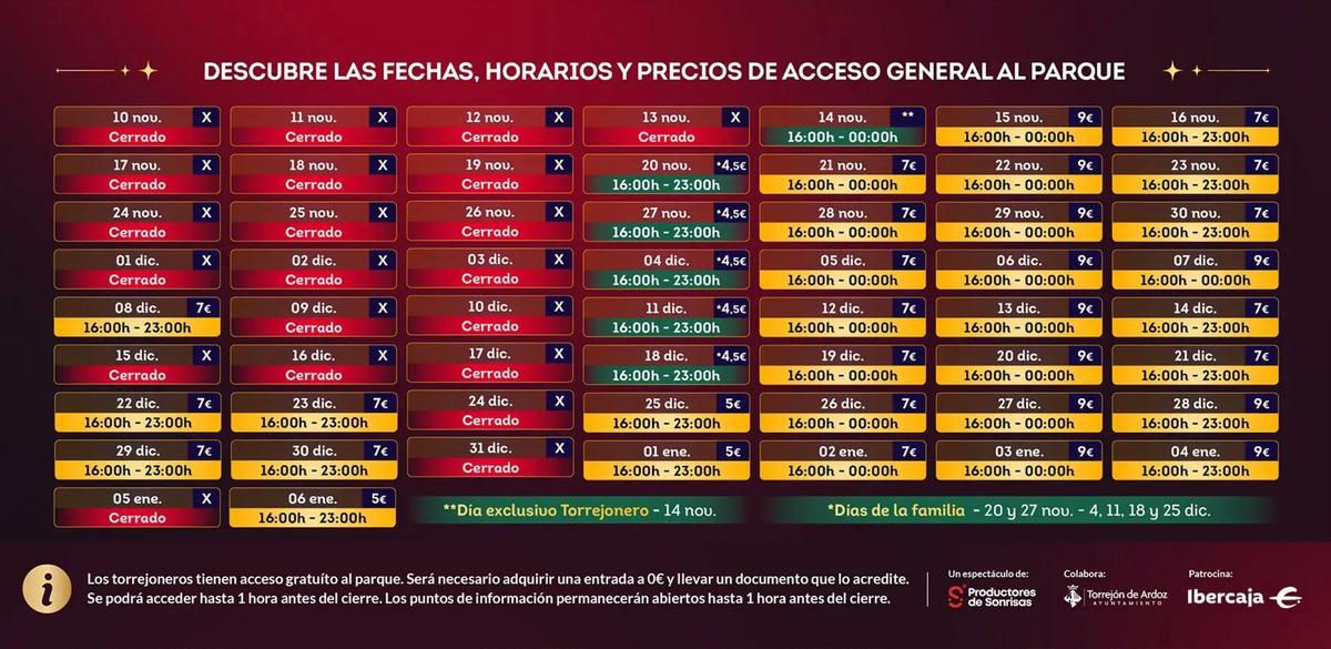 Horarios Parque Mágicas Navidades, 2025
