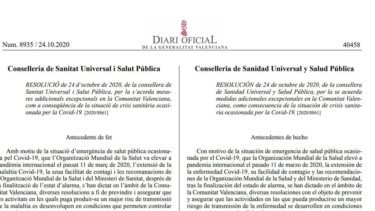 Consulta La Resolucion Completa De Sanidad Sobre El Toque De Queda Y Las Nuevas Medidas Levante Emv
