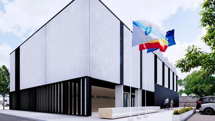 Boceto de la fachada del Centro de Deportes Náuticos que se construirá en el puerto de Aguiño, en Ribeira