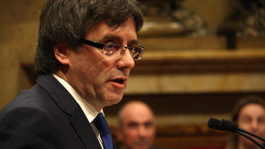 Puigdemont durant la seva intervenció al Parlament.