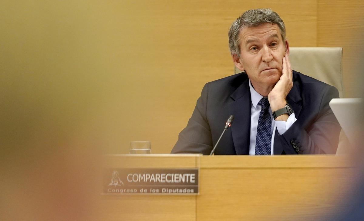 Alberto Núñez Feijóo, durante su comparecencia en la comisión de investigación de la Dana en Valencia, en el Congreso de los Diputados.