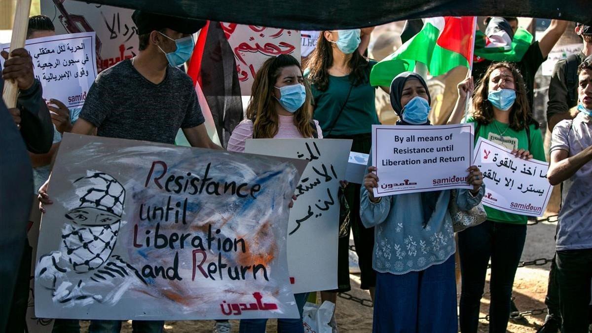 Protesta en Ramala contra los planes de Israel de anexionarse parte de Cisjordania, el pasado 1 de julio.