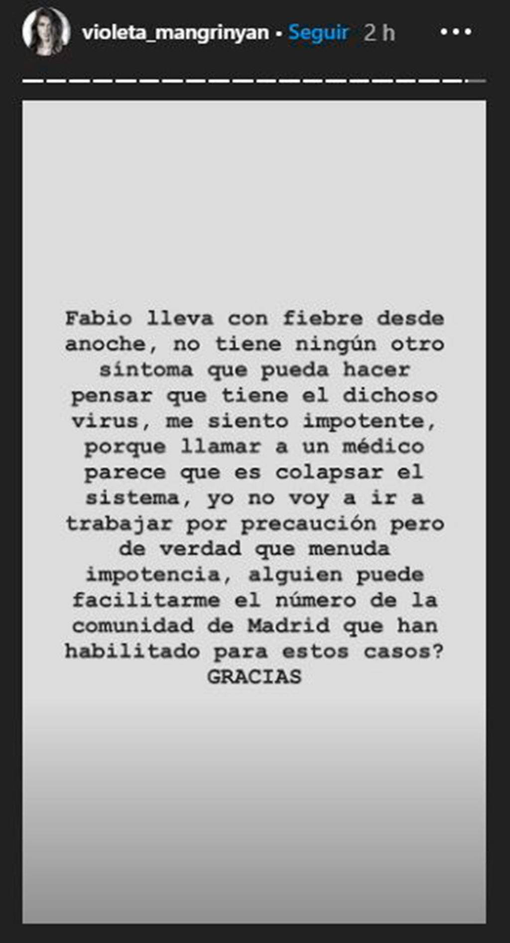 Violeta informa del estado de salud de Fabio.