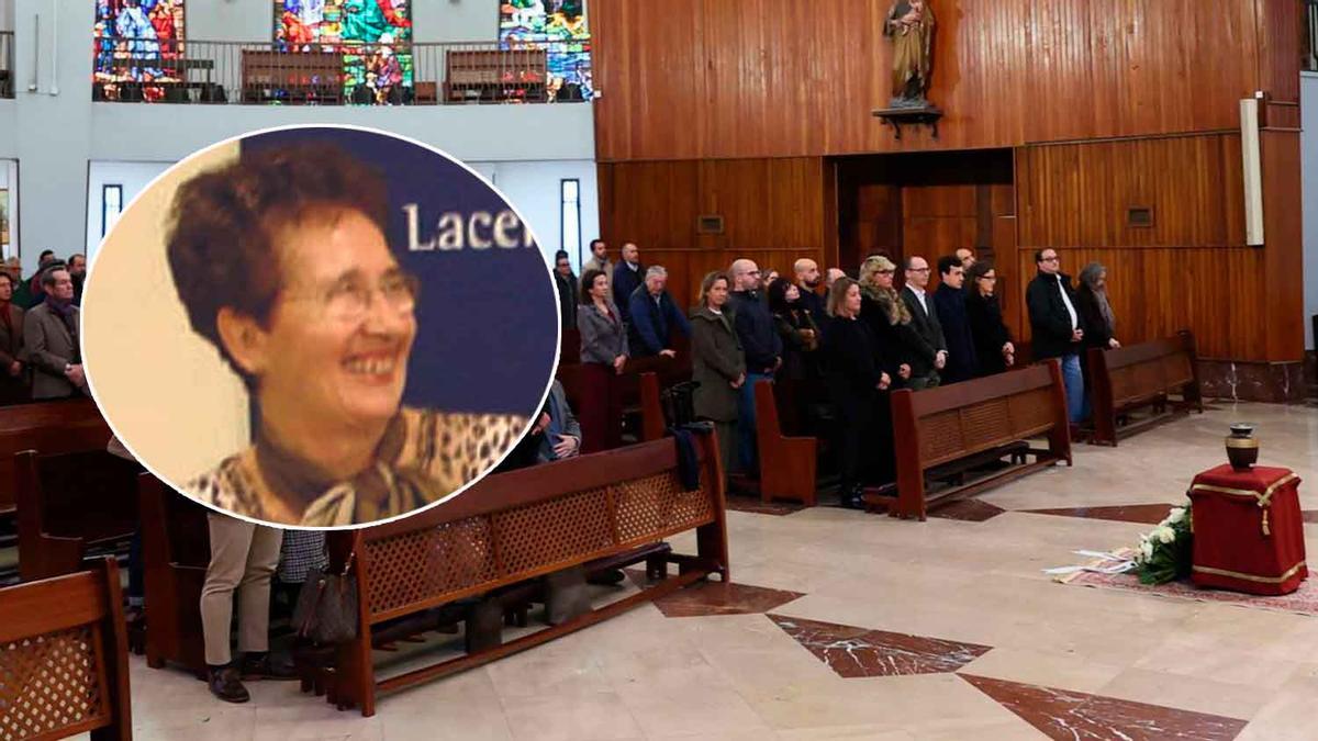 En la primera fila, familiares ante la urna cineraria de Marisa Santiago, este martes en el funeral celebrado en la iglesia de San Francisco de Asís, en Oviedo. | MARIO CANTELI