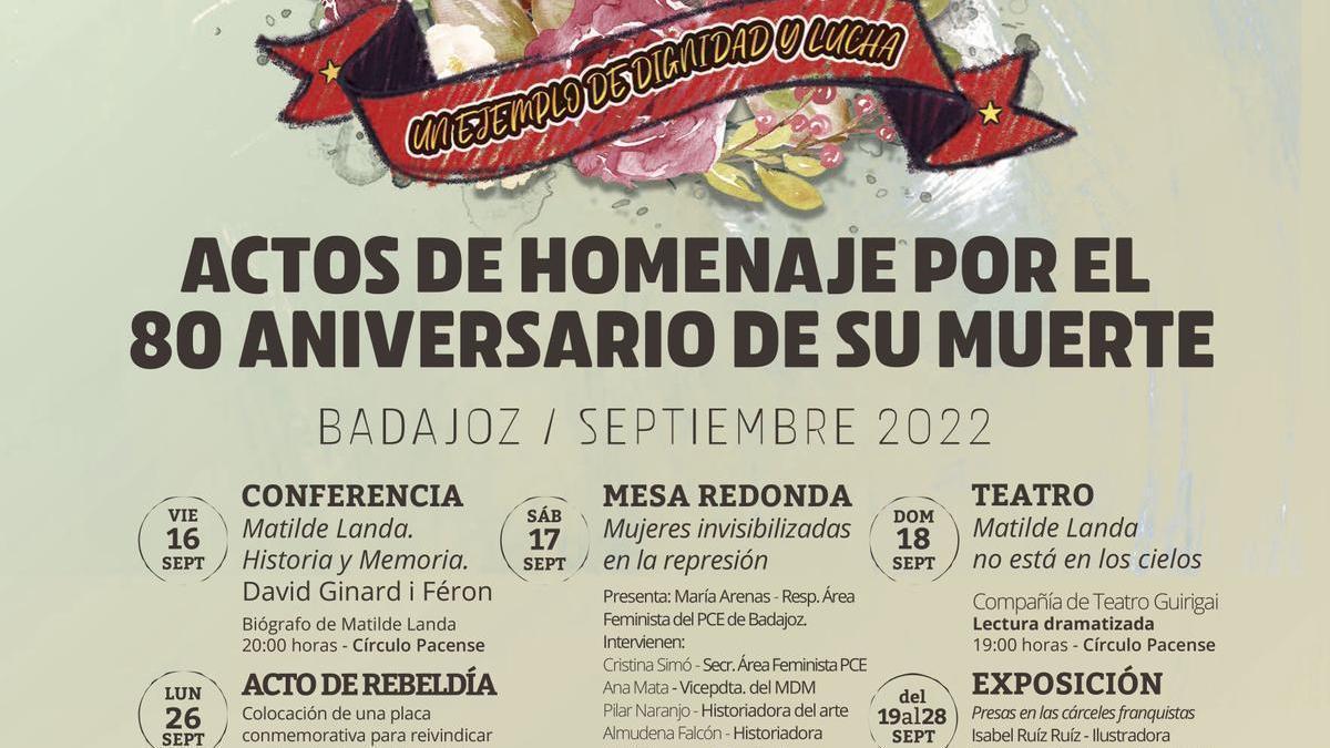 Cartel con las actividades por el homenaje a Matilde Landa.