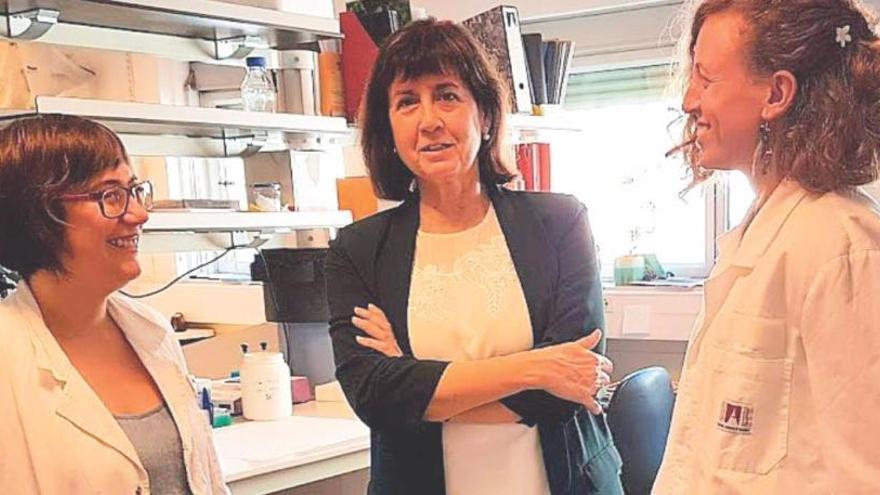 D´esquerra a dreta: Verónica Jiménez, Fàtima Bosch i Claudia Jambrina, al laboratori del Centre de Biotecnologia Animal i de Teràpia Gènica de la Universitat Autònoma de Barcelona.