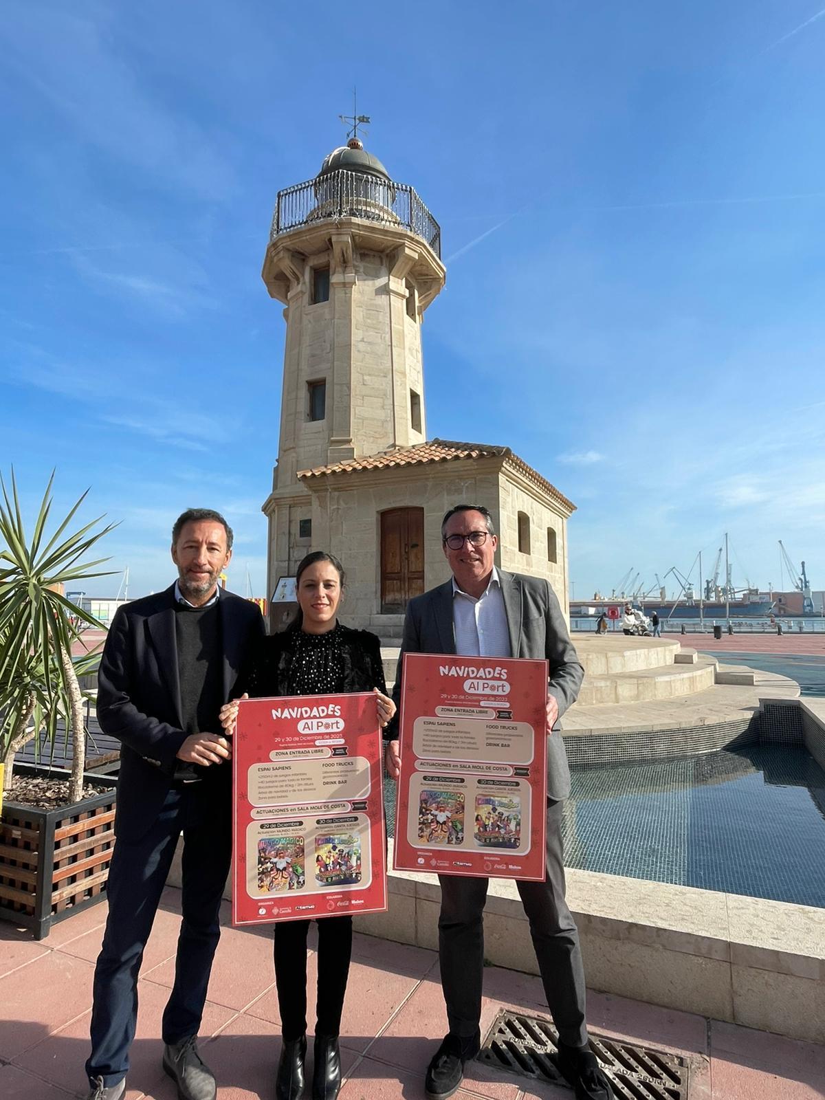 Javier Sánchez, Ester Giner (teniente de alcalde del Grau) y Rubén Ibáñez (presidente de la Autoridad Portuaria), este jueves.