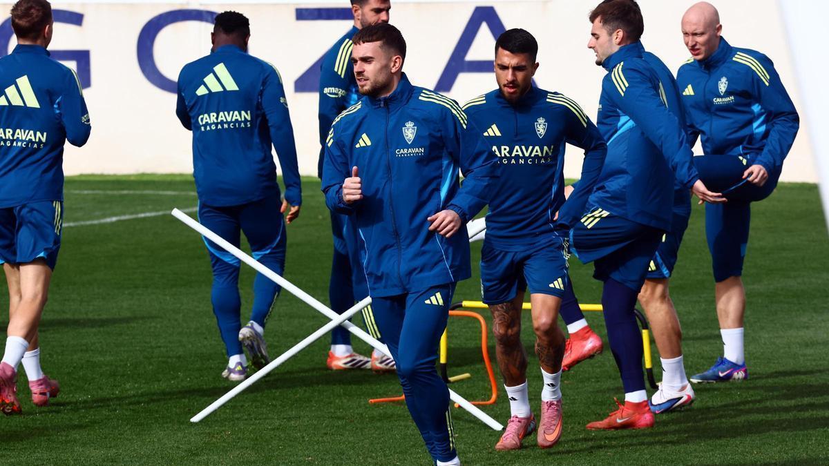 Soberón, en un entrenamiento con el Real Zaragoza.