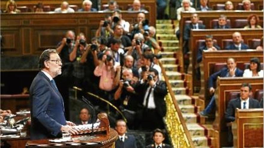 El president espanyol en funcions, Mariano Rajoy, durant el discurs en la primera sessió del debat d&#039;investidura.