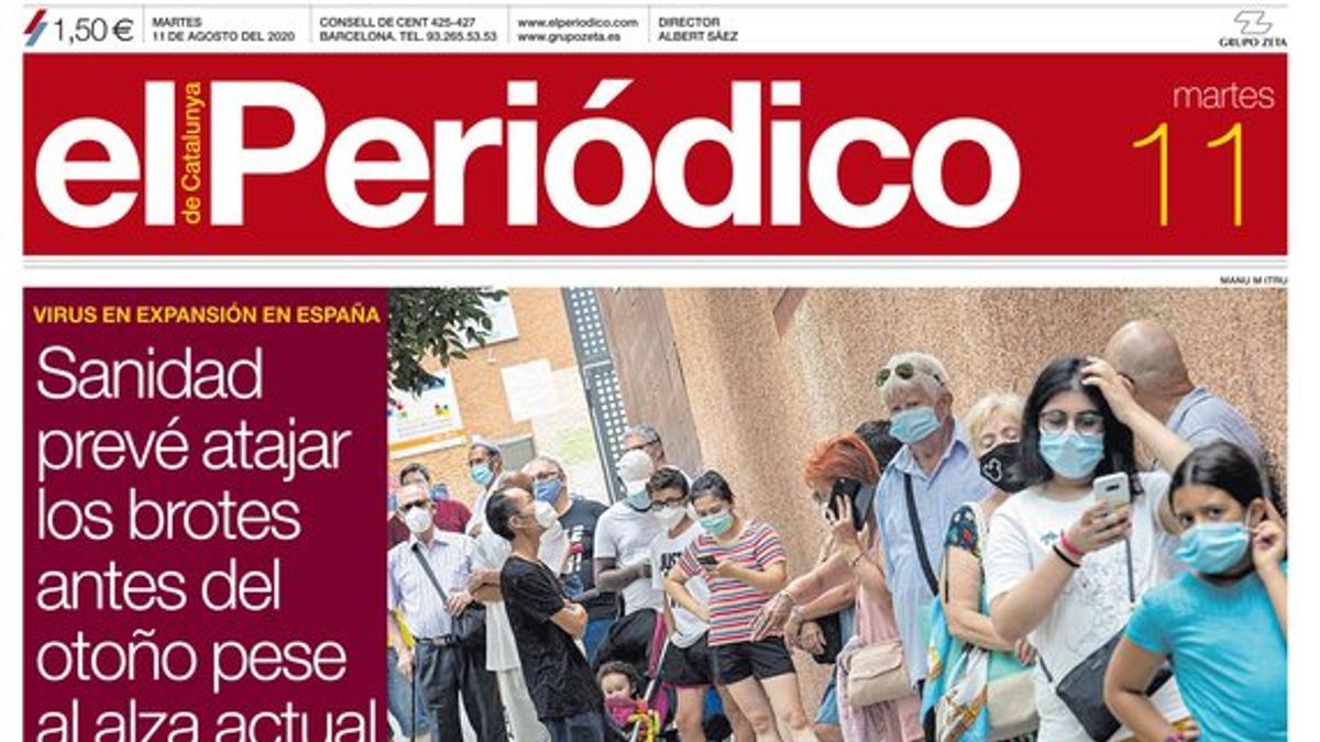 La portada de EL PERIÓDICO del 11 de agosto del 2020