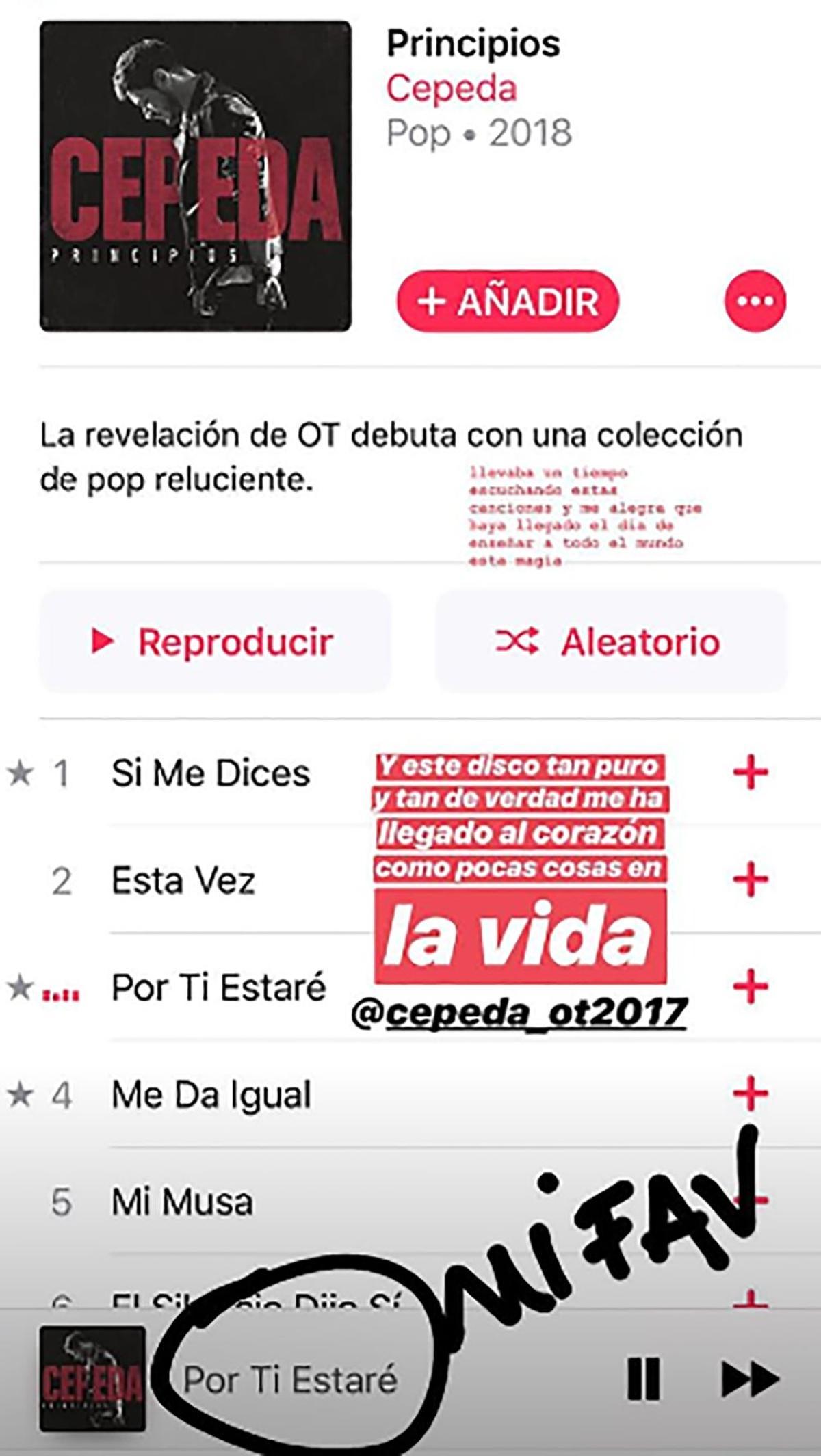 Stories de Aitana sobre el disco de Cepeda