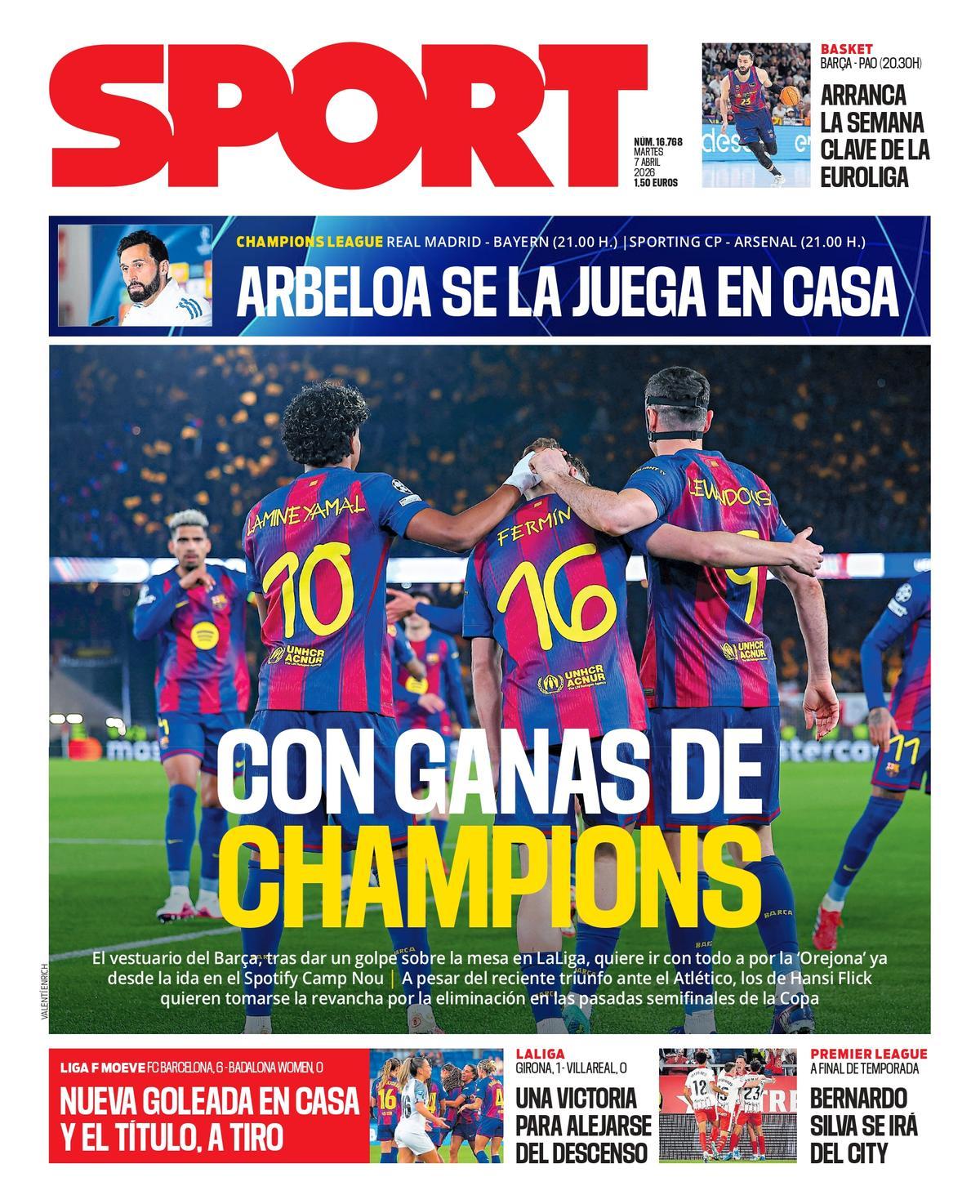 Esta es la portada de SPORT de hoy martes, 7 de abril de 2026