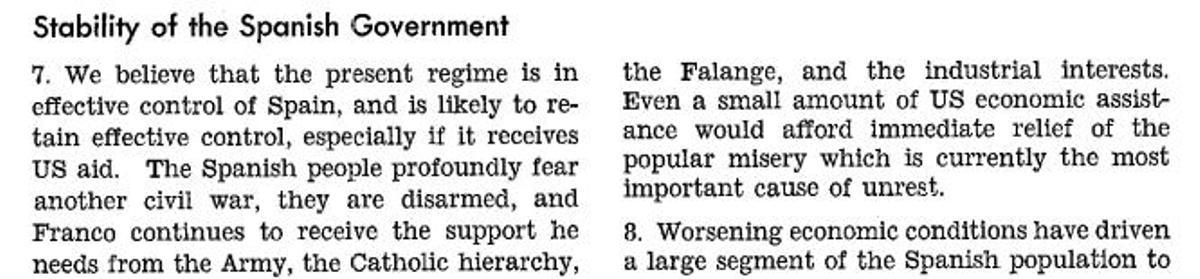 El régimen de Franco podría conservar el control de España, "especialmente si recibes ayuda de EE.UU."dijo el informe de la CIA.