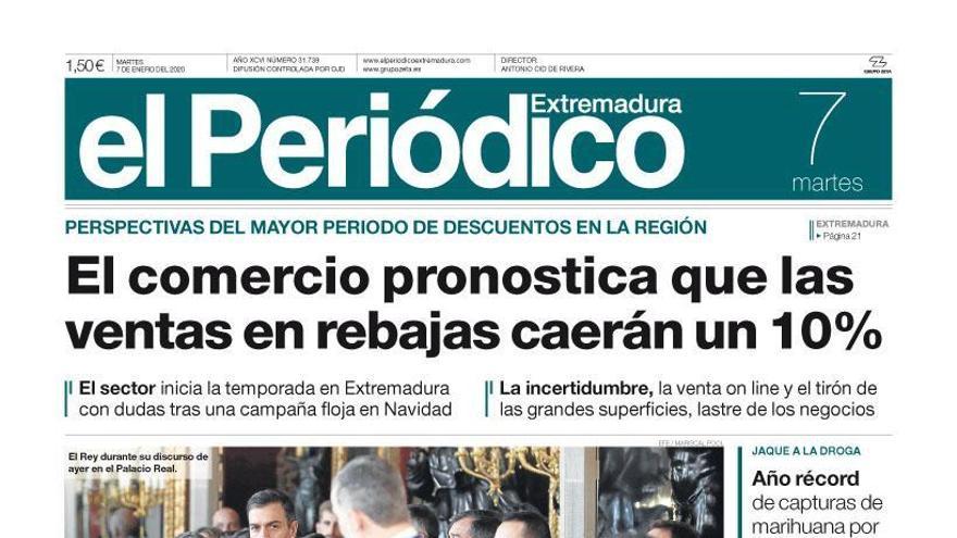 Esta es la portada de EL PERIÓDICO EXTREMADURA correspondiente al día 7 de enero del 2020