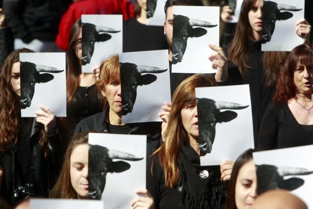 Los antitaurinos se concentran a las puertas del ayuntamiento de Valencia